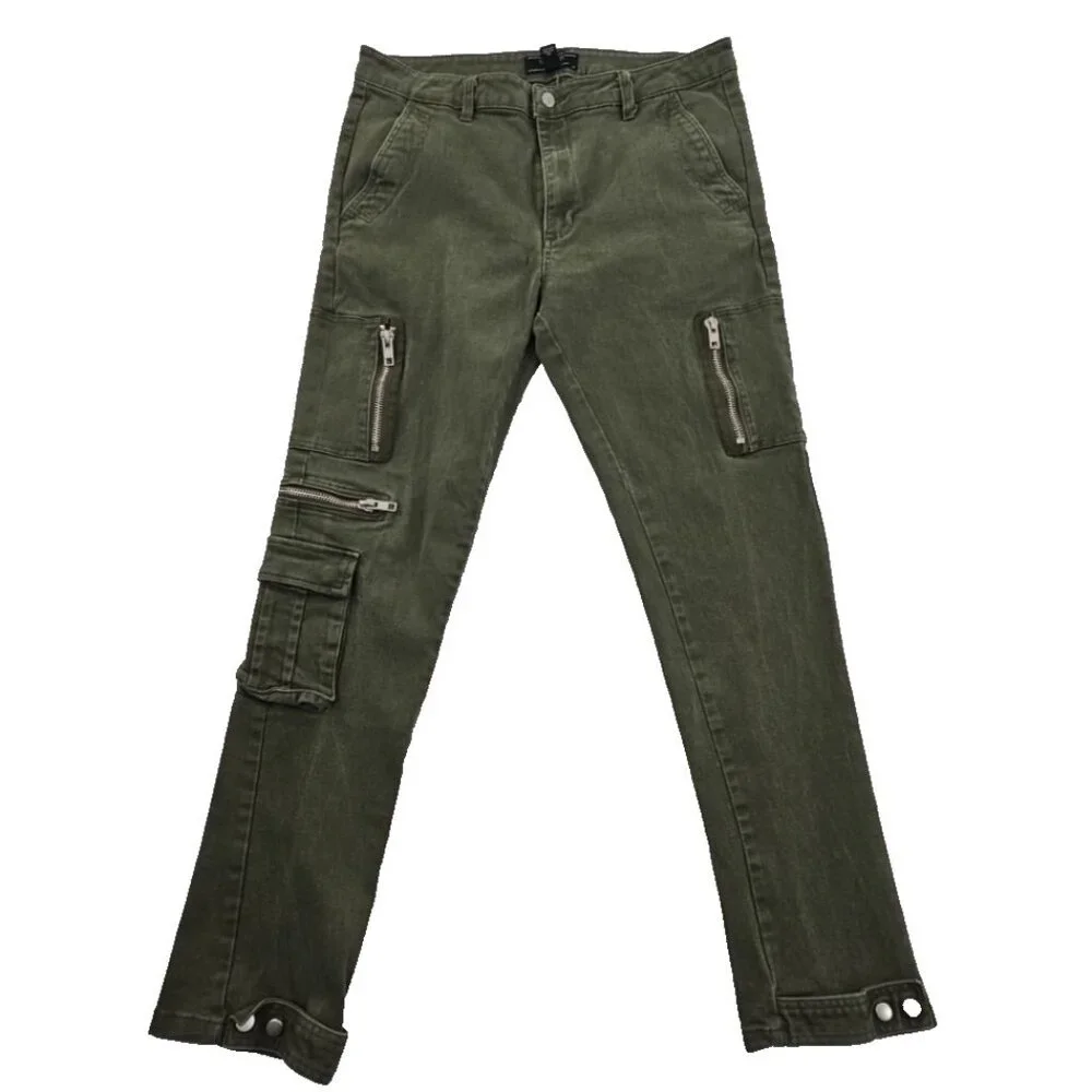 Forever 21 Men Cargo Pants 34x30 Army Green Straight Leg 8 Pockets Well Made EUC